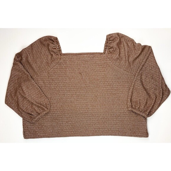 Madewell Puff Sleeve Chocolate Brown Textured Indie Boho Blouse, Plus Size 4X - Picture 4 of 10